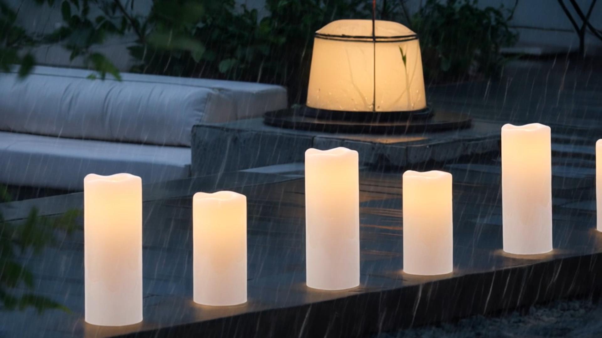 Image of Eldnacele 8 inch 10 inch x 4 inch Large Waterproof Outdoor Flameless Candles Remote and Timer, Battery Operated White Plastic LED Flickering Pillar Candles 2 Pack Dinner Wedding Porch Garden Lanterns Home Decor