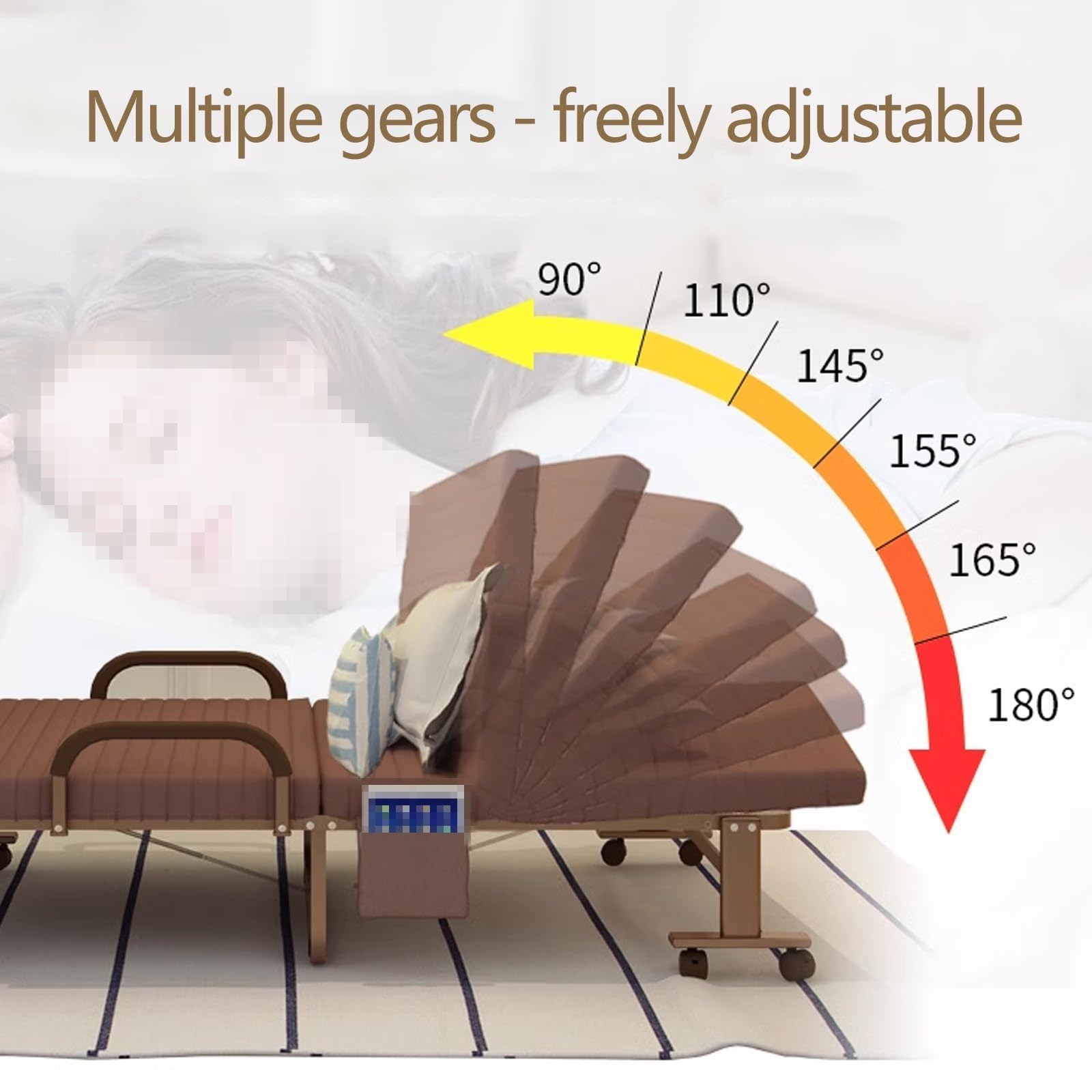 Klappbett Gästebett mit 5mm Dicker Schaumstoffmatratze und Universalrädern Camping Bett Notfall Betten Multi Positions Einstellung mit Aufbewahrungstasche(B,192 * 100 * 33cm)