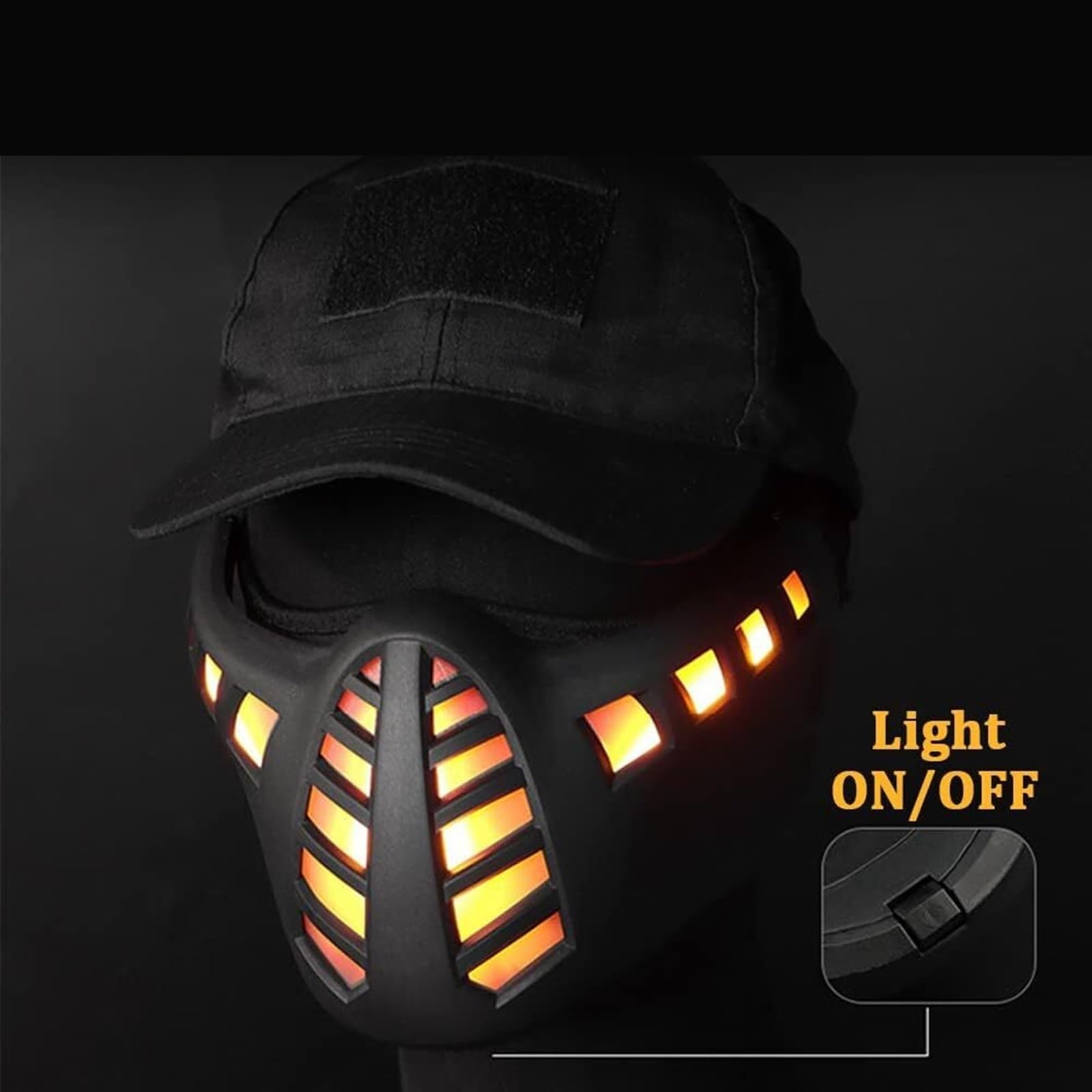 Masque Demi-Visage Cyberpunk À LED avec Lumière (Batterie Intégrée), Masque Tactique Airsoft pour Halloween CQB Paintball Shooting Air Gun Hunting Accessories