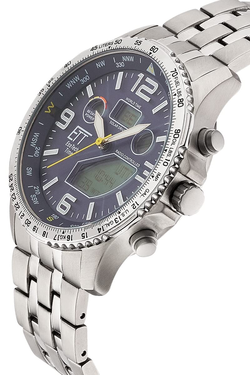 ETT Eco Tech Time Funk Solar Weltzeit Herren Uhr Chronograph mit Titan Armband EGT-11575-31M