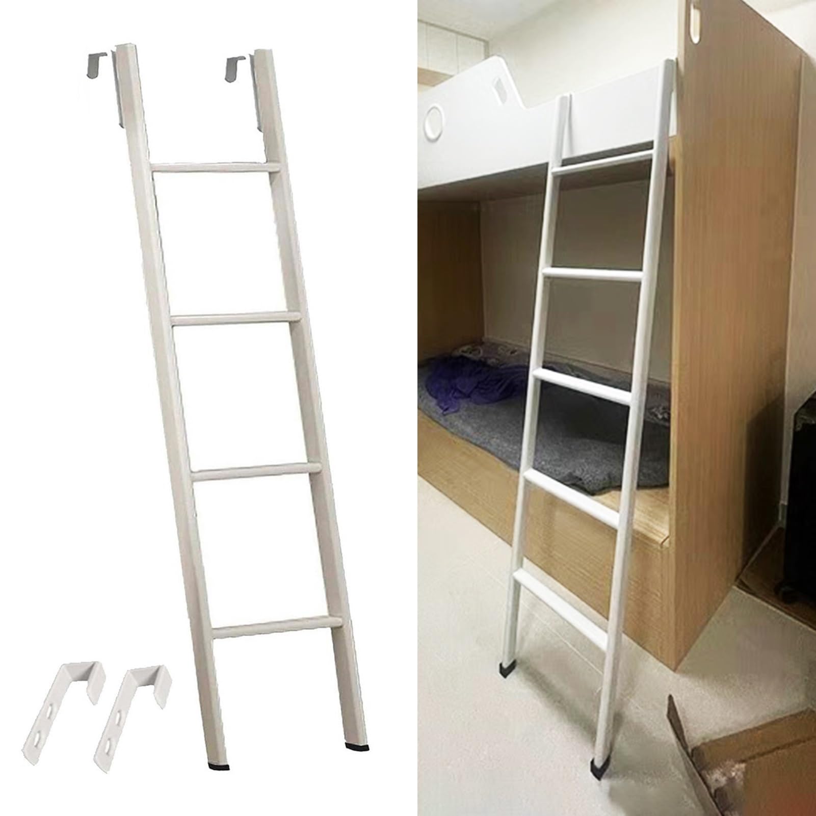 Escalera de metal para litera con diseño antideslizante y gancho para escalada segura en lofts, caravanas y literas