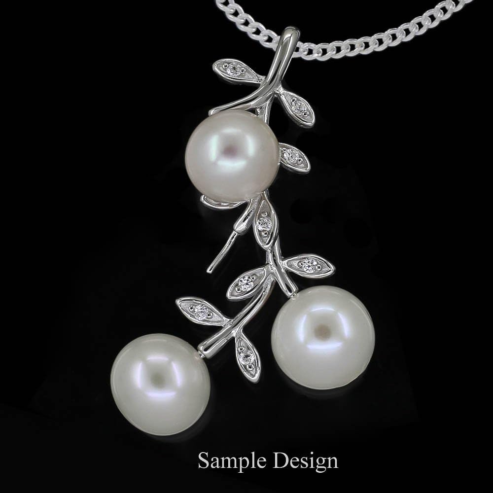 18kt Gold Plated Sterling Silver Leaf Tree CZ Pendant Bail Pearl Holder Cup Pin