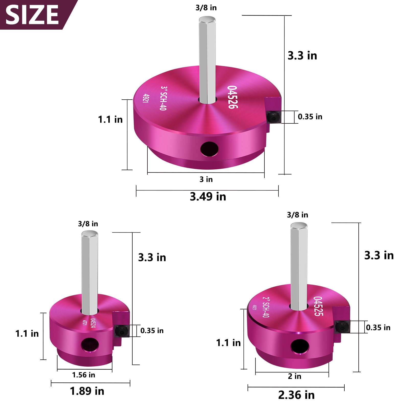 Escariador de tubería de PVC de 1-1/2 y 2 y 3 pulgadas, protector de accesorios de PVC, escariador de PVC con eje hexagonal de 3/8 pulgadas, escariador de tubería de plástico ABS para fontanería
