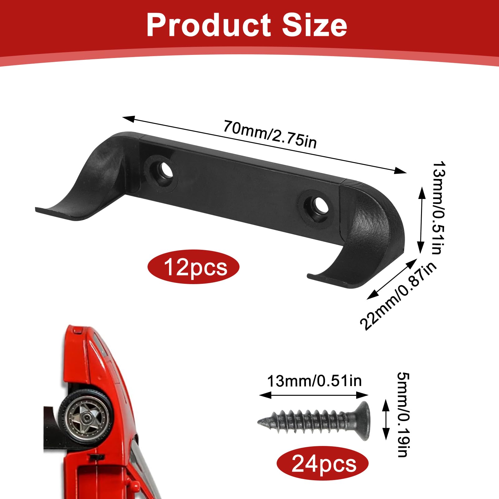 Car Model Wall Mount Bracket, 12 Pcs Vertical Model Car Stand Shelf with 24 Screw - Image 2