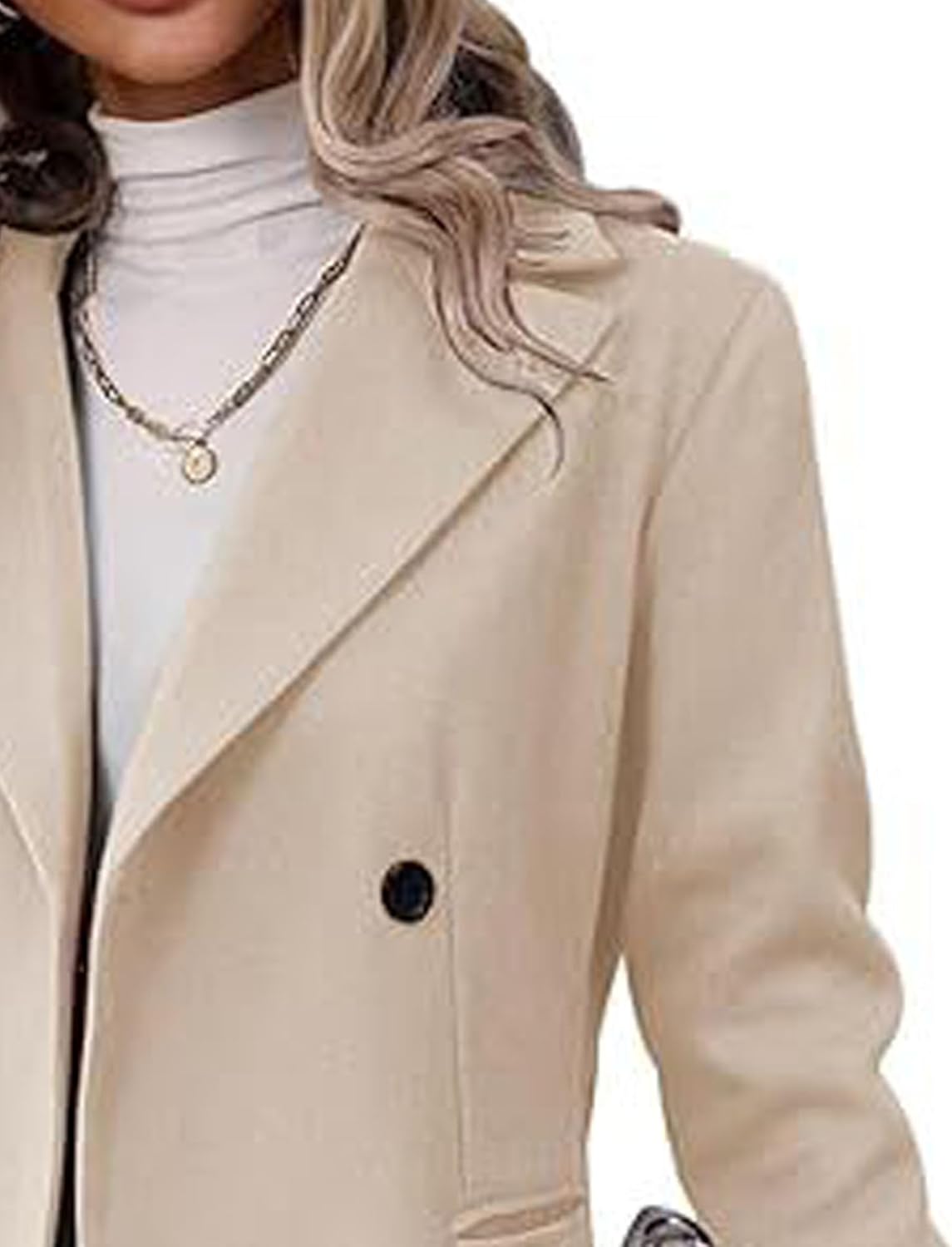 Sexyshine Women's Winter Double Breasted Long Coats Notch Lapel Collar Pea Coat Slim Fit Trench Coat Jacket Outwear - Image 3