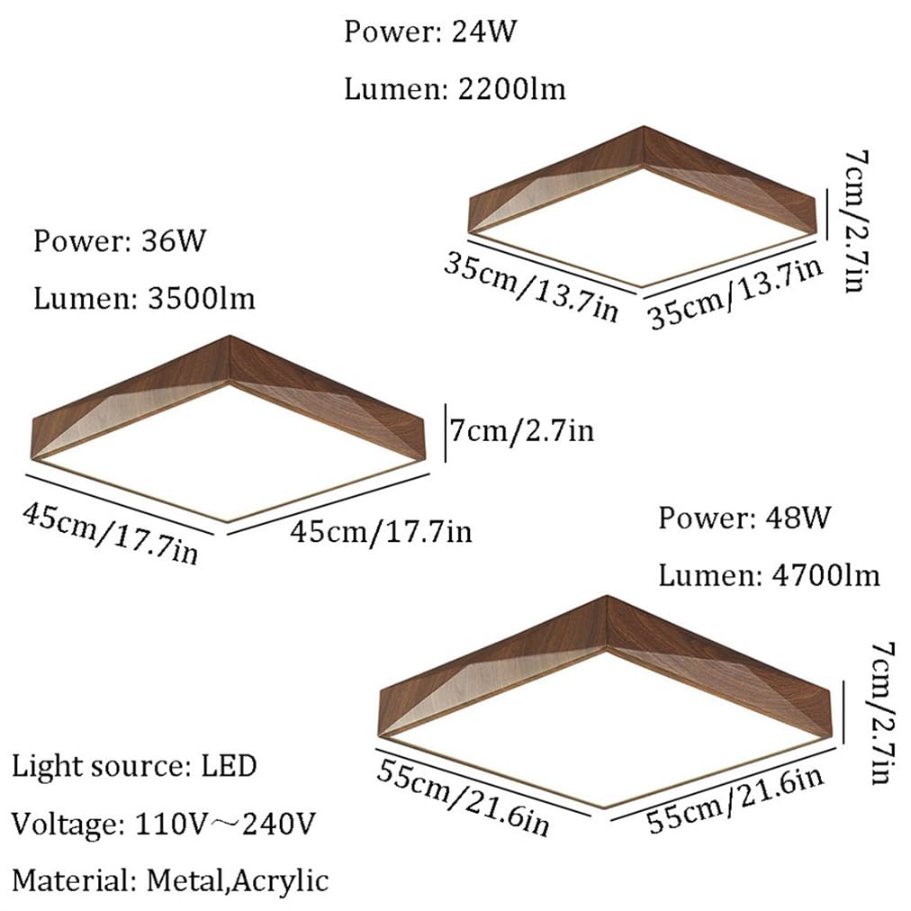 Plafonnier LED Encastré Avec Abat-jour En Similibois, Luminaire Carré En Acrylique, 1 Lot De 55 Cm, 48 W, Intensité Variable Et 3 000 K, 4 500 K, 6 000 K, 3 Couleurs Au Choix, Pour Cuisine