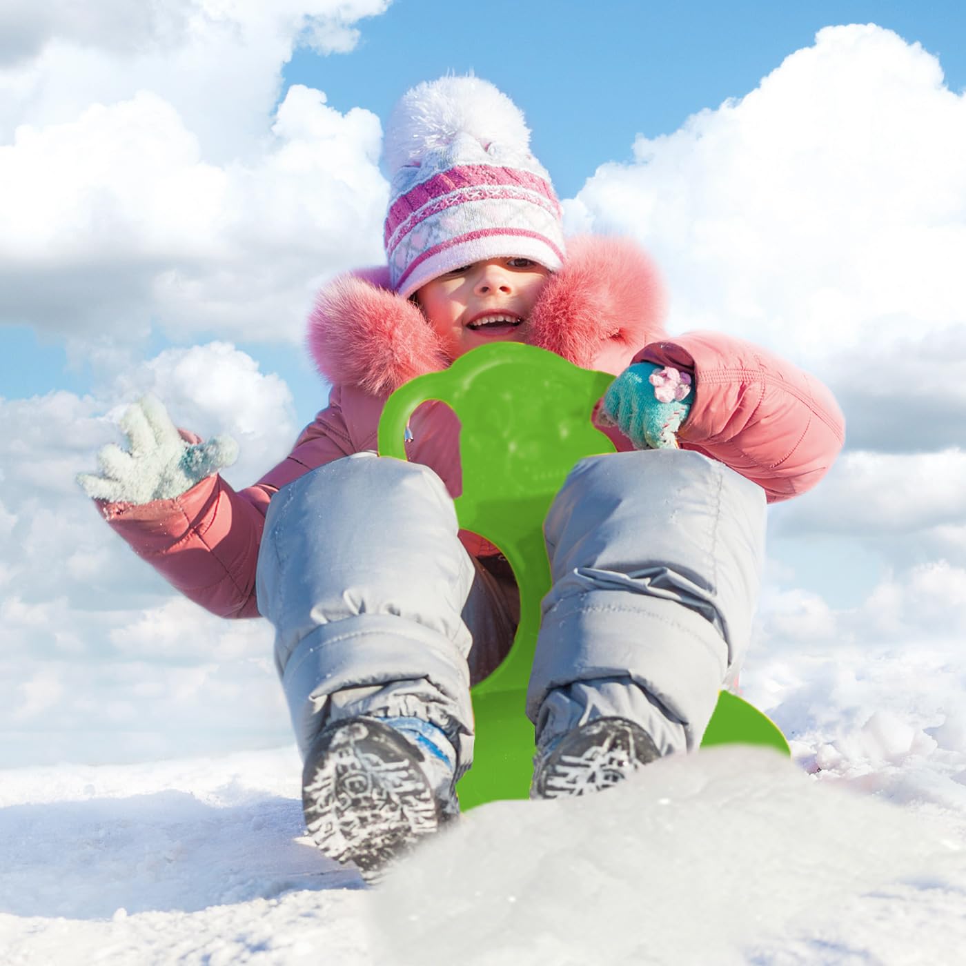 Jamara 460375 - Snow Play Trineo Oso Verde – Empuñaduras en Forma de Oso de fácil Agarre, Peso Ligero