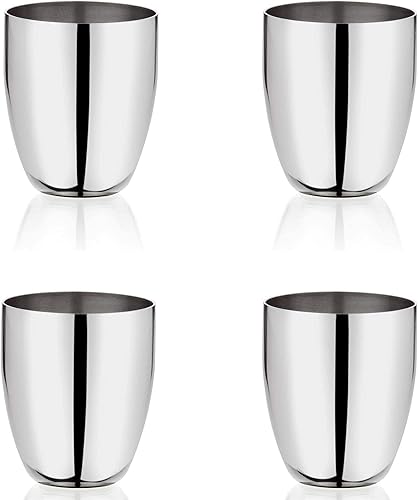 WG inc Paquete de 4 vasos de acero inoxidable de 12 onzas, saludables, irrompibles y apilables, vasos de metal con acabado espejo prémium (11.8 fl