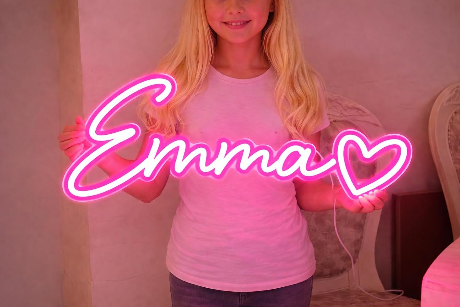 EMMA Name LED Neon Sign Wall Decor – Custom Girls Bedroom & Dorm Room Neon Light – USB Powered, Dimmable Name Sign – Same Day Shipping – Gift for Kids, Teens & Nursery (15.7 x 7.9 in)