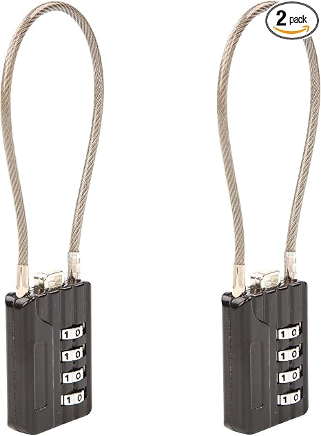 SEPOX® Compact Design Twins Resettable 4-Digit Combination Padlock, Extra Long Cable – Personalized Password, Durable Vinyl Steel Cable, Multipurpose Lock for Suitcase, Gym Lockers, Toolbox – Black