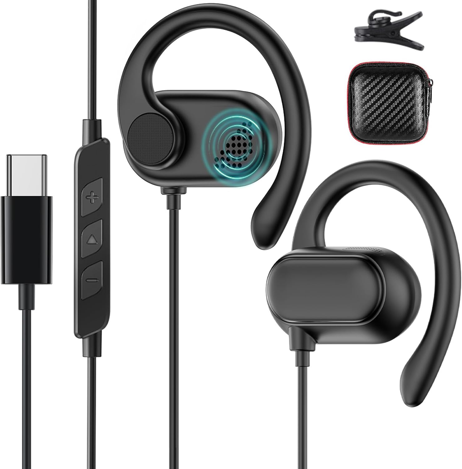 Open Ear USB C Headphones for Samsung S25 S24 Ultra S23 FE,Over Ear Buds USB Type C Earphones Wired with Adjustable Ear Hooks for iPhone 17 Air 16E 16 15 Pro Max,USB-C Headset for iPad 10,11