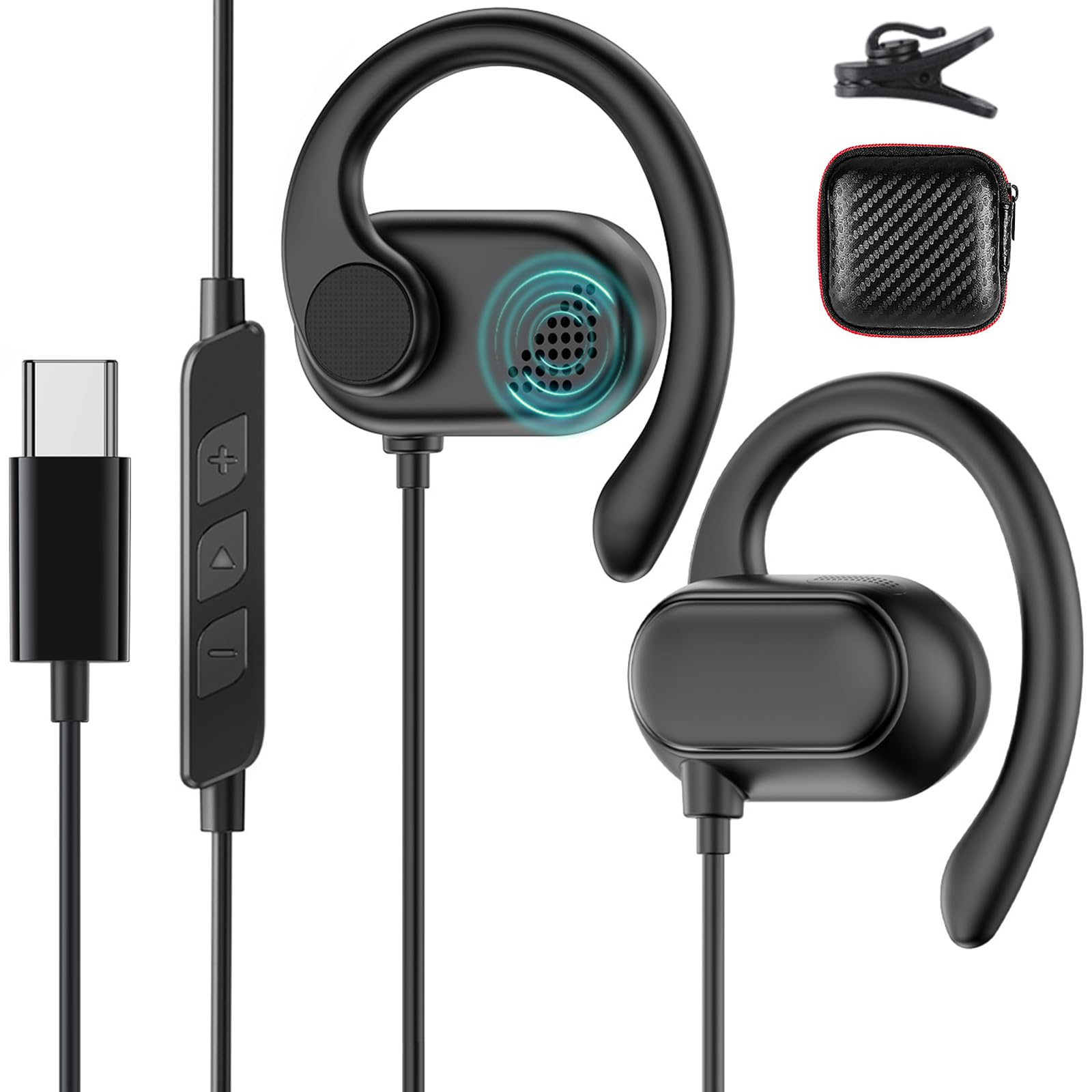 Open Ear USB C Headphones for Samsung S25 FE S24 Ultra S23 A17,Over Ear Buds USB Type C Earphones Wired with Adjustable Ear Hooks for iPhone 17 Pro