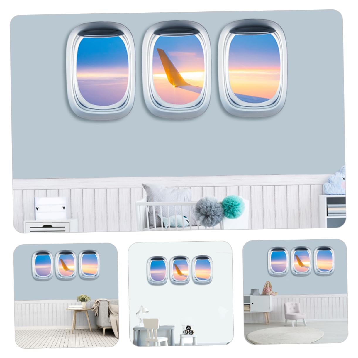 HOMSFOU 9blätter Kreative Flugzeugfenster Wandsticker Selbstklebend Landschaftsdekor Wandaufkleber Für Wohnzimmer Schlafzimmer Und Badezimmer Simulierte Fensterbilder Aus Langlebigem