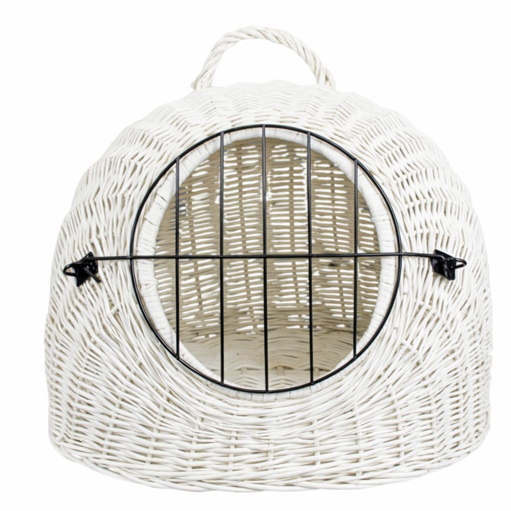 Weidenkorb Korbhöhle mit Gitter und Tragegriff – Abmessungen 50x40x45 cm – Transporthöhle – Weiße Farbe – Hersteller – Transporter ohne Kissen
