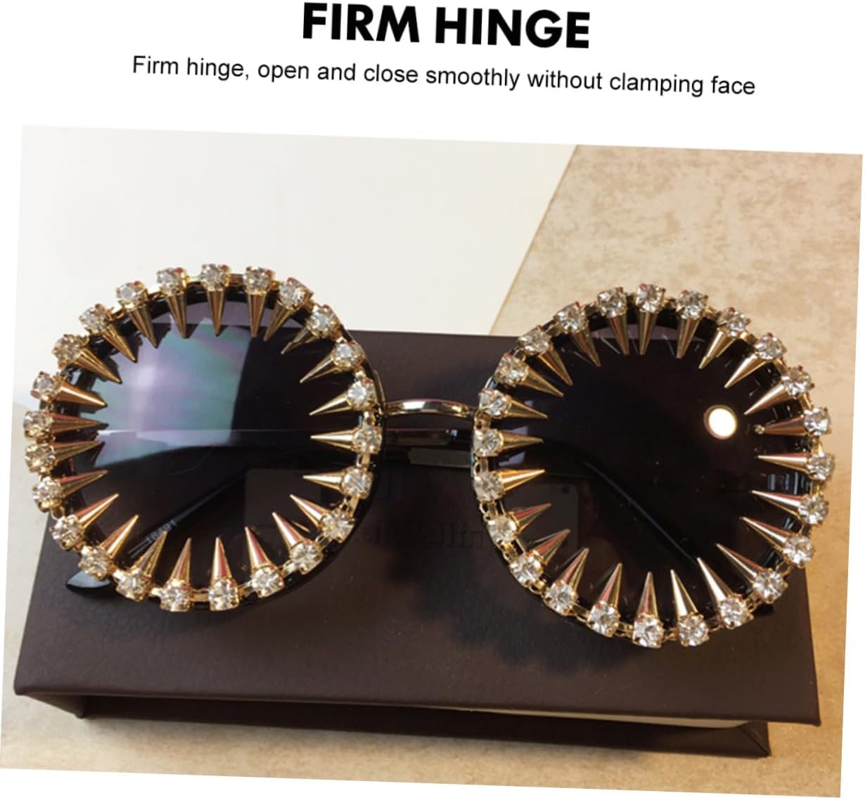 GALPADA Rivet Studded Round Rhinestone Sunglasses Vintage Style Lightweight Photo Prop Glasses for Women Party Eyewear