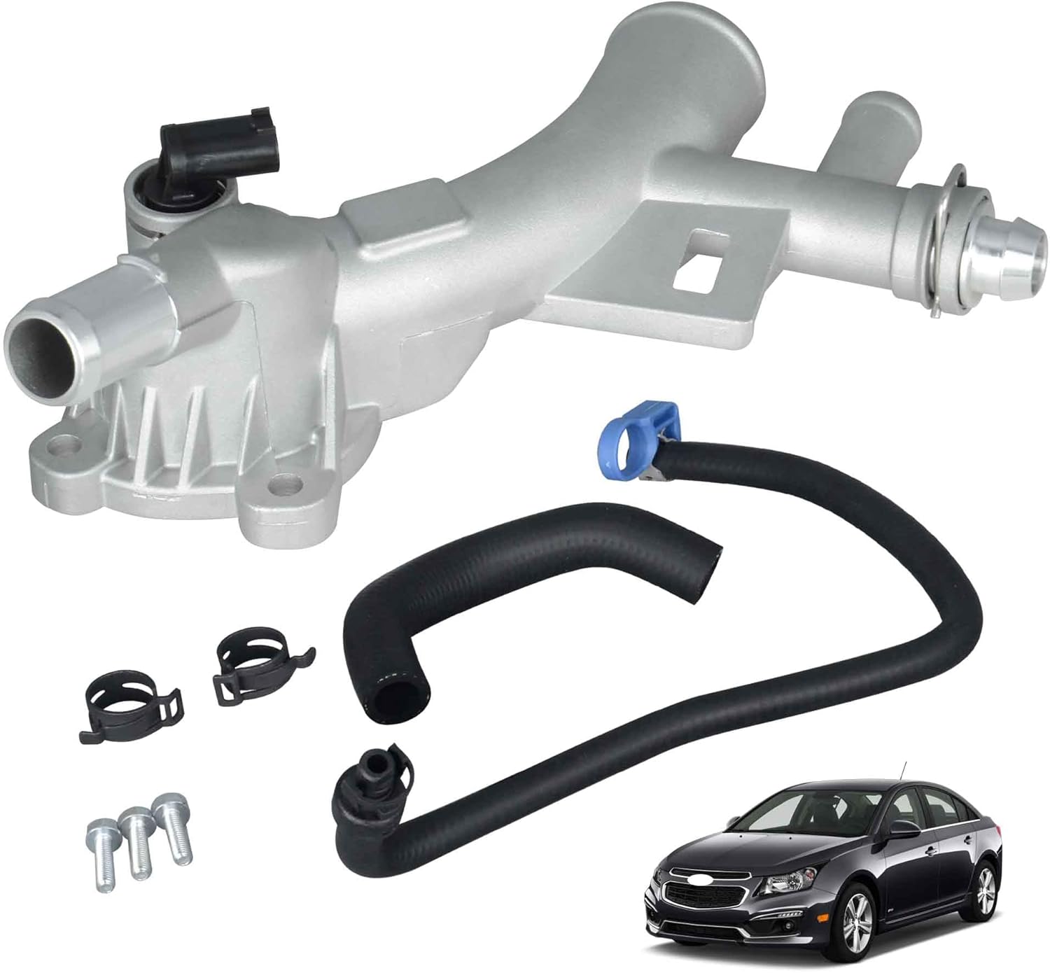 902-846 Aluminum Engine Coolant Thermostat Housing Water Outlet with Hoses Compatible with Chevy Cruze, Cruze Limited, Sonic Trax, Buick Encore Replace OE 55565334 55596898 1511105