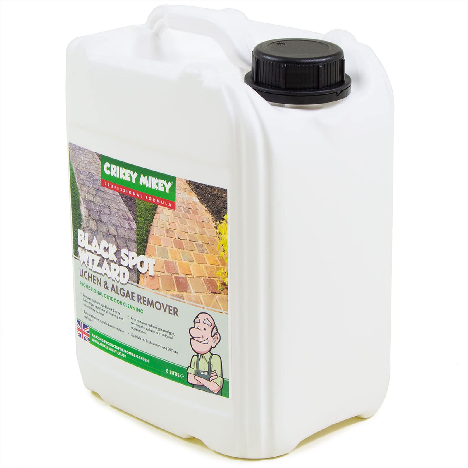 Crikey Mikey Black Spot Wizard (5L) Outdoor Cleaning Solution for Black Spots & Lichen on Patios Paths Drives & More