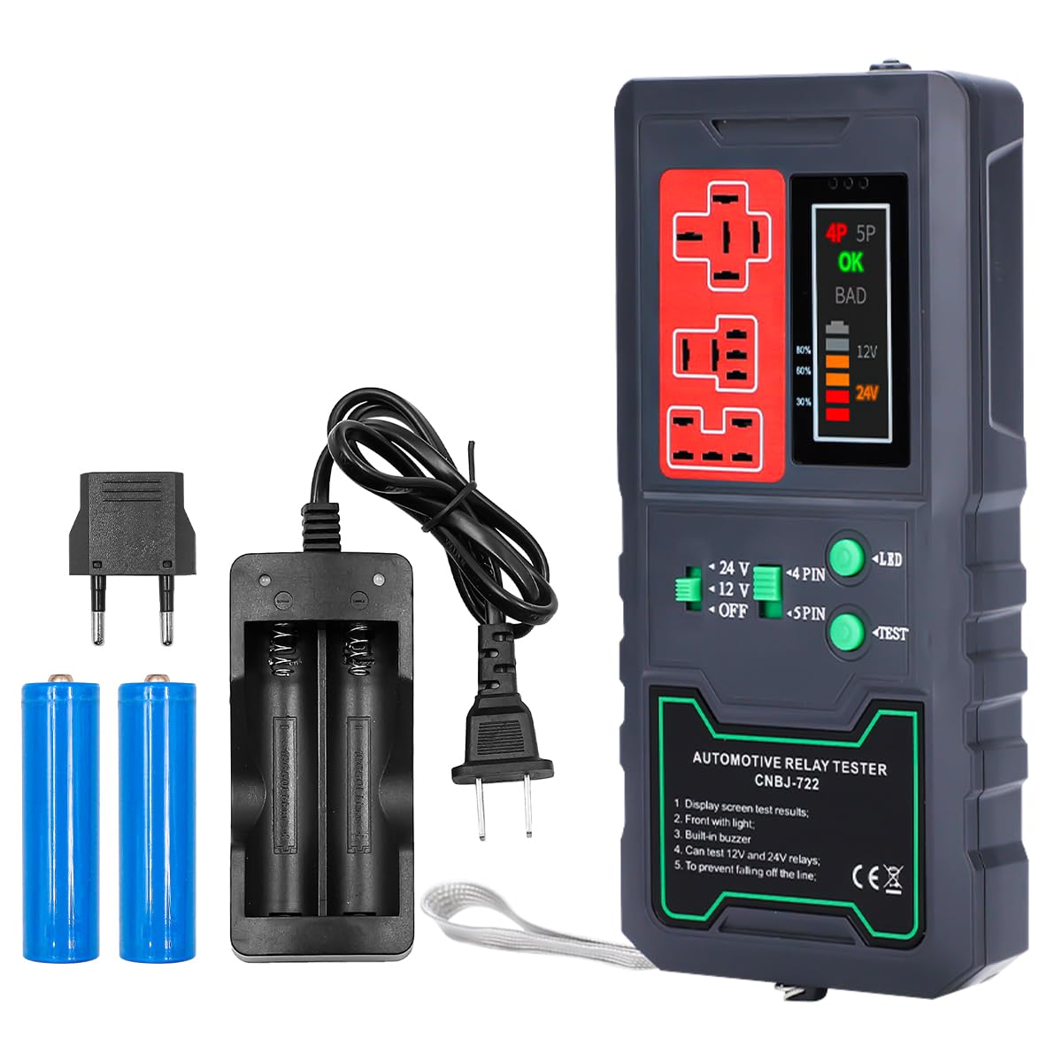 Alnicov Tester przekaźników samochodowych z wyświetlaczem LED 12 V 24 V elektroniczny tester przekaźników samochodowych