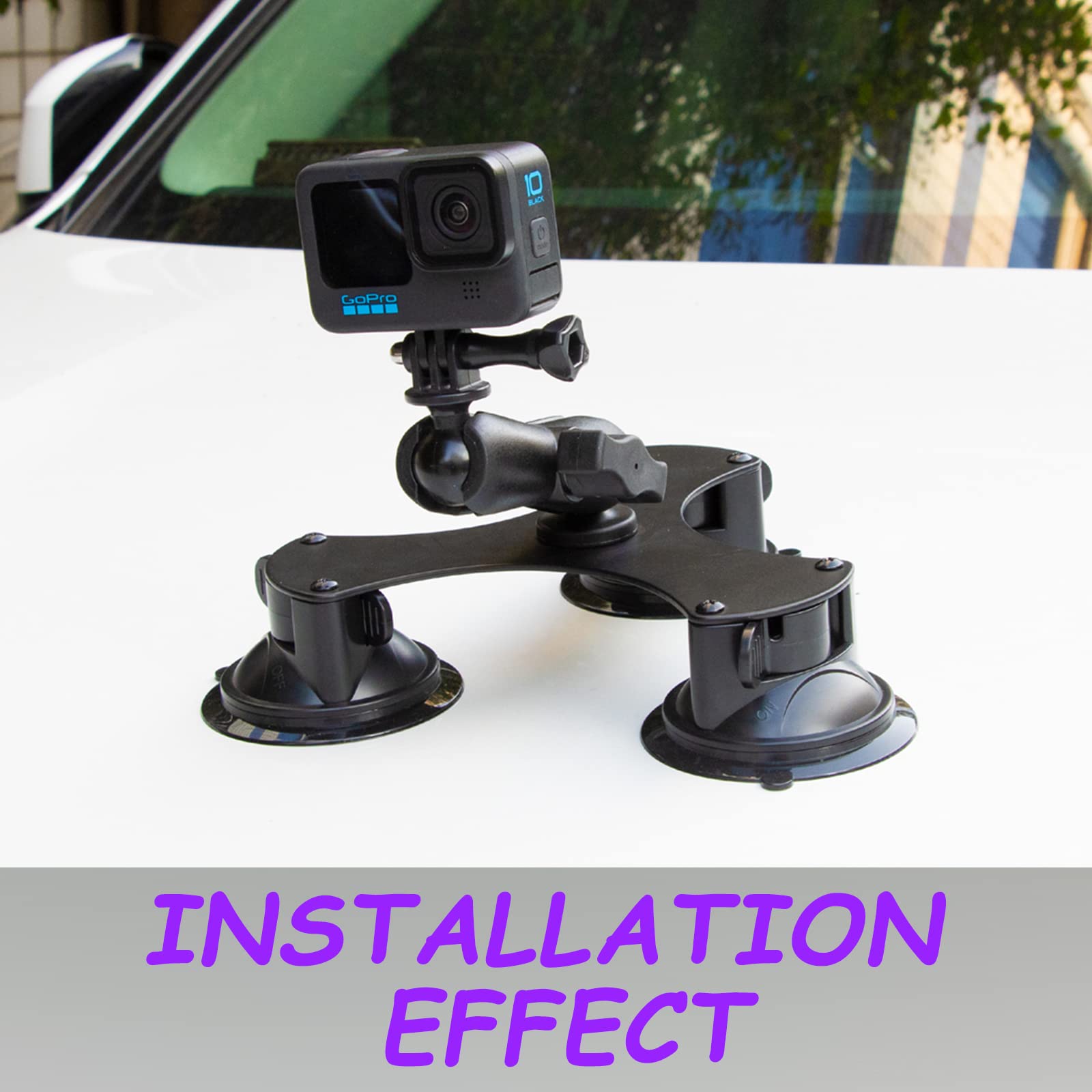 Kit Supporto Ventosa Triplo Per Auto - Bastone Selfie 112cm Per Riprese Guida Con GoPro/Insta360