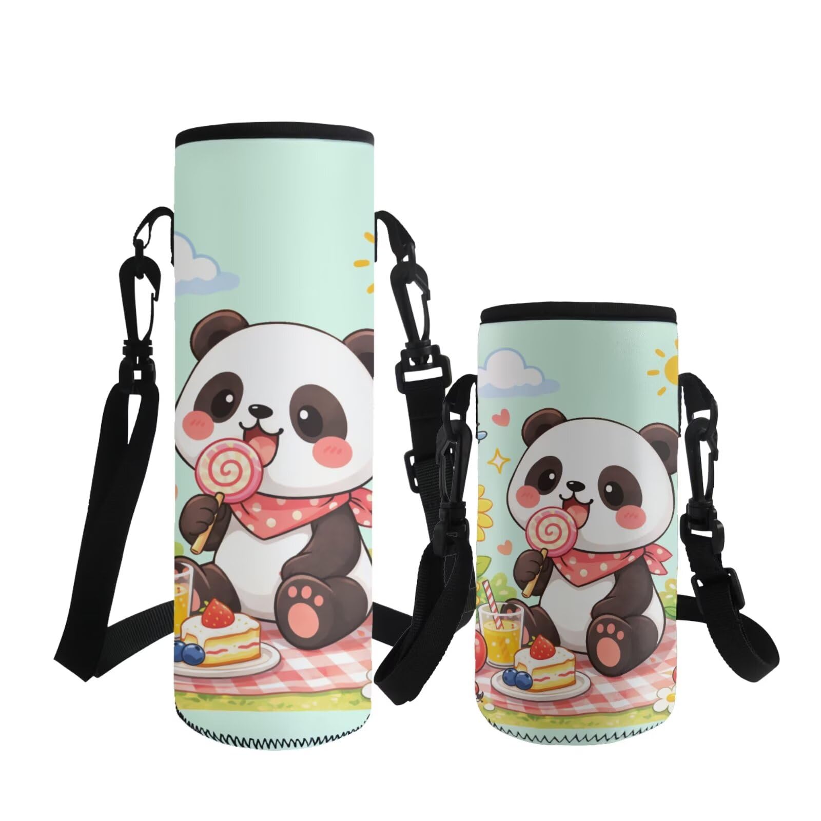 ASQVTIFE Cute Panda Water Bottle Carrier for Kids Girls Boys Neoprene Hydrobag Crossbody Lollipop Panda Water Bottle Holder for School Steel/Glass/Plastic Bottles Energy Drinks L — image 1