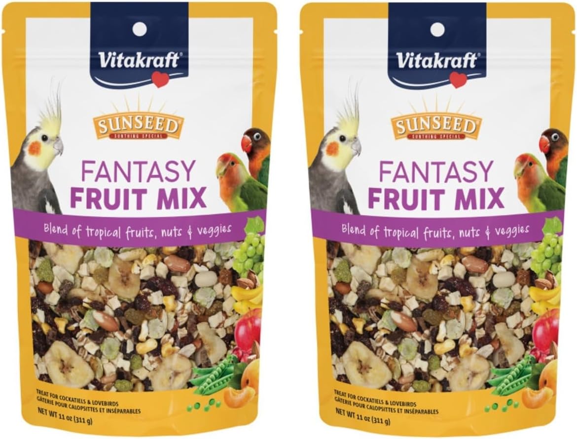 SunSeed Fantasy Fruit Mix Cockatiel Lovebird Treats Pouch, 11-Ounce, 2 Pack