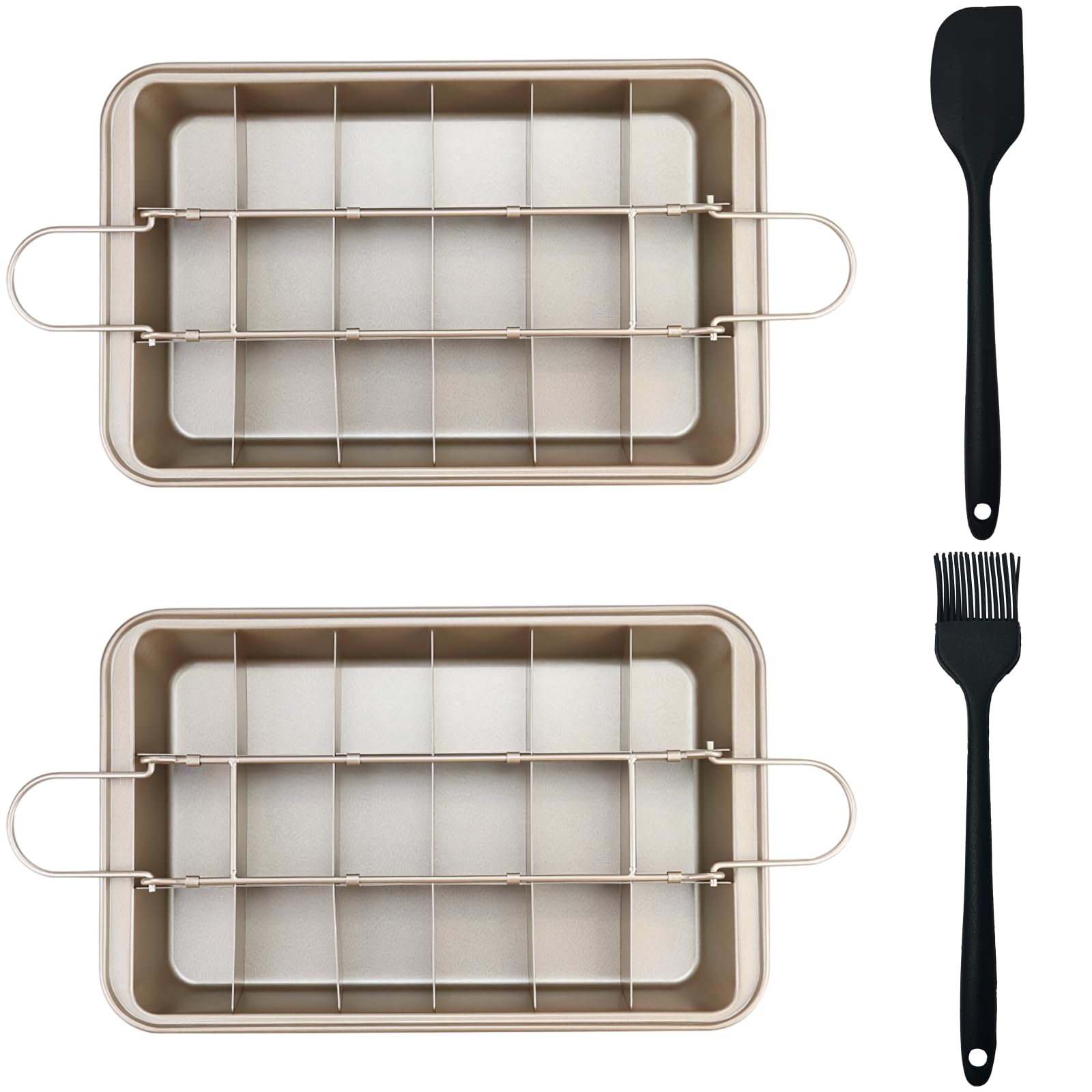 2 pièces, moules à brownies antiadhésifs avec séparateurs amovibles, moules de cuisson en acier au carbone 18 cavités, avec spatule en silicone et pinceau à huile pour cupcakes et gâteaux