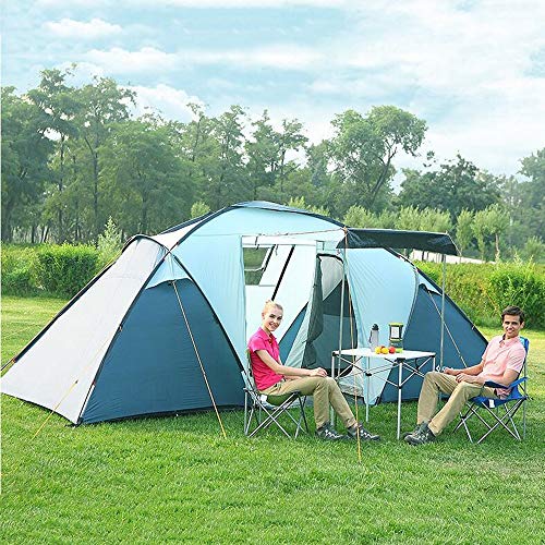 Camping Tent Family Leisure Waterproof Tent, 2 Bedrooms, 1 Living Room Beach Tent With A Pergola For 4 People (Color : Blue)