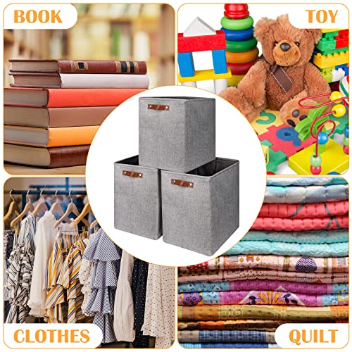 Yeaberr 3-Pack Large Storage Baskets With Durable Leather Handles, Fabric Storage Bins For Organizing Clothes Toys Books, Canvas Storage Bin For Office Bedroom Closet Nursery Laundry Storage (Gray,17X12X15 Inch) #TOP3