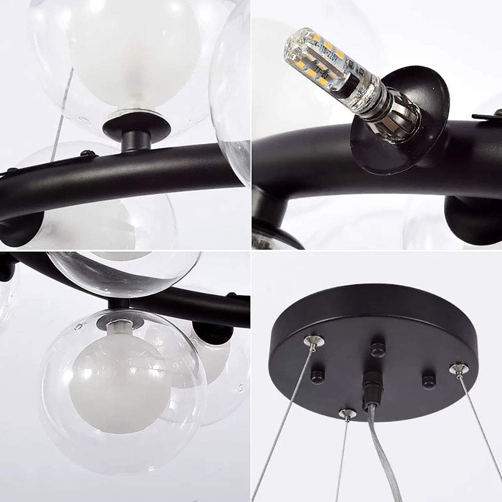 Negro 25-luces Sputnik Candelabro Vendimia Redondo Metal Cromado Durante La Luz Esférico Vidrio Luz Colgante Para*Cocina Granja Fogón Pasillo-Negro. Pantalla de bolas en 25 bolas redondas