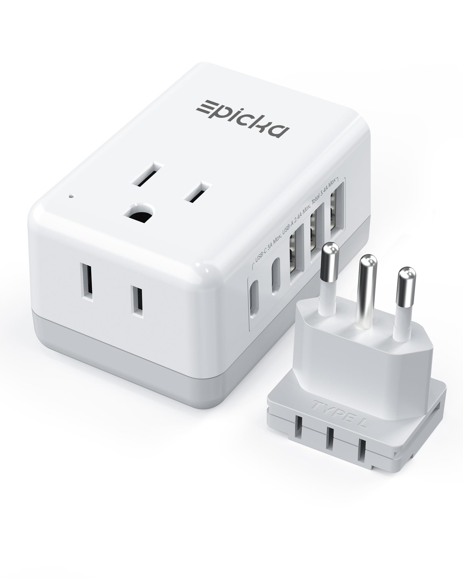 EPICKA US to Italy Travel Adapter, Universal Plug Adapter with 2 US Outlets, 3 USB-A & 2 USB-C Ports, Ultra Compact Swap&Adapt Type L Plug Attachment, Grounded Adapter for Chile, Cuba & Syria (X232L)