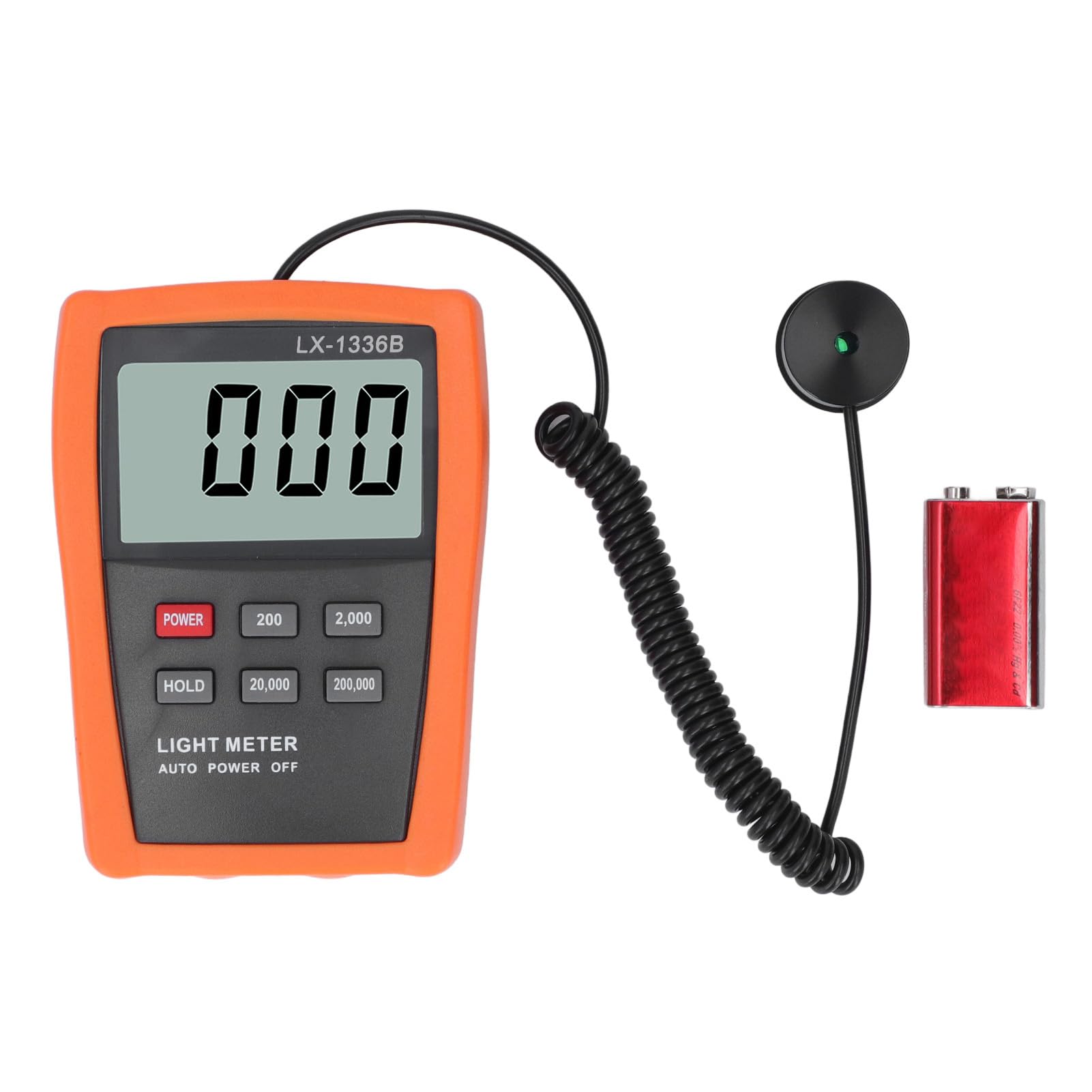 Medidor de Luz Digital LCD, Medidor de Luz de Iluminancia ABS con Sensor de Fotocélula de Silicio, 10 a 200000 Cd o M2, Retención de Datos, Apagado Automático para Pruebas de Pantalla de