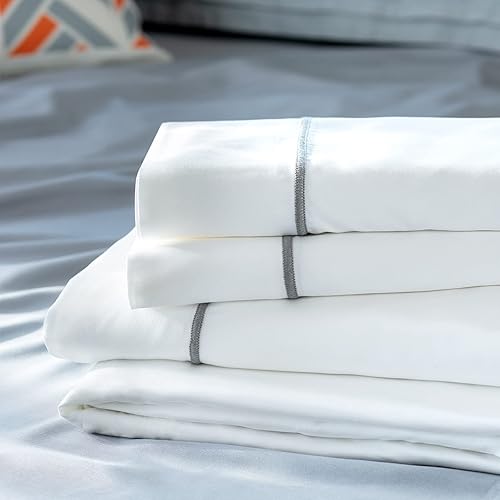 Layla Sábanas de bambú 100% viscosa de bambú Transpirables con control de temperatura Sábanas suaves, sedosas y ligeras (blanco, California King)