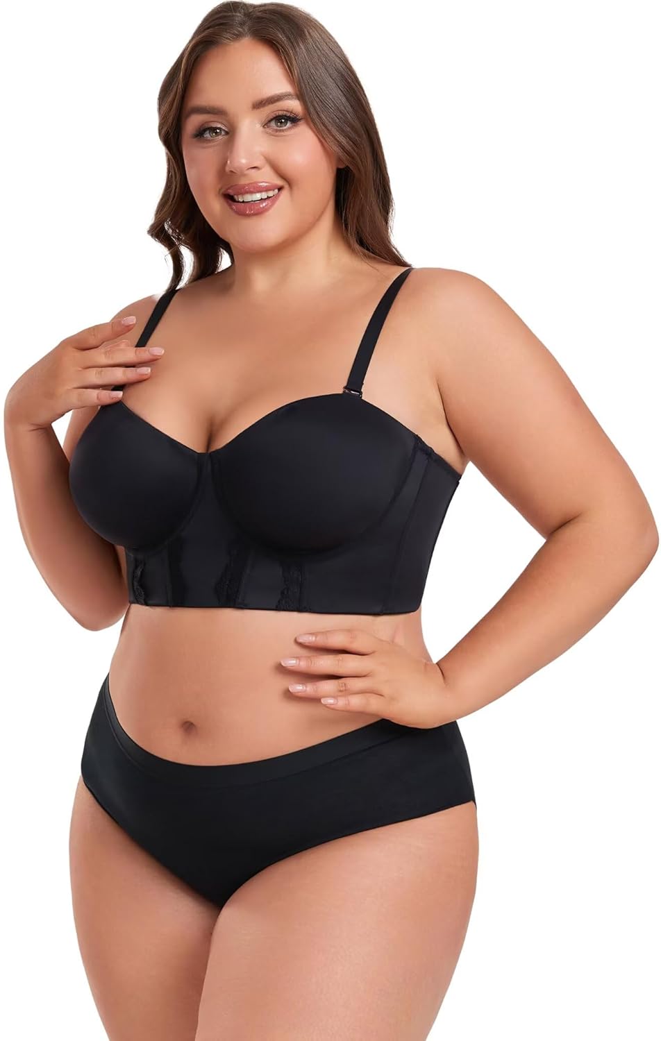 Lusait Women's Longline Strapless Bra Underwired Full Coverage Corset Bra Push Up Boned Hide Back Fat - Image 5