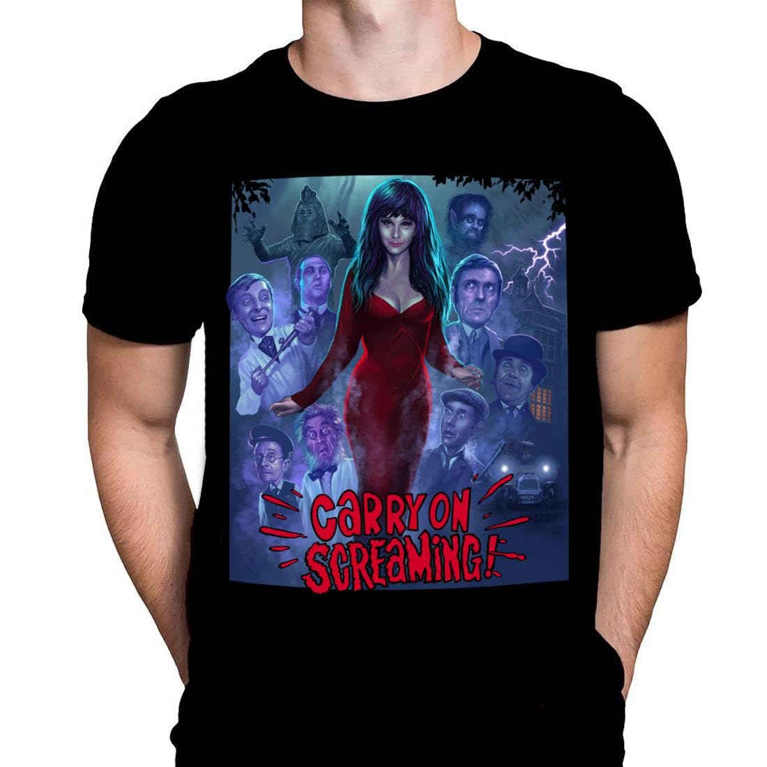 Wild Star Hearts Men's Black Carry On Screaming T-Shirt Gothic Horror Print, Cotton T-Shirt, Movie Poster Tee