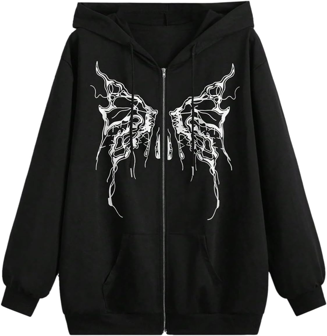 SHENHE Women's Y2k Zip Up Hoodie Butterfly Print Graphic Goth Punk Sweatshirt Jacket with Pockets