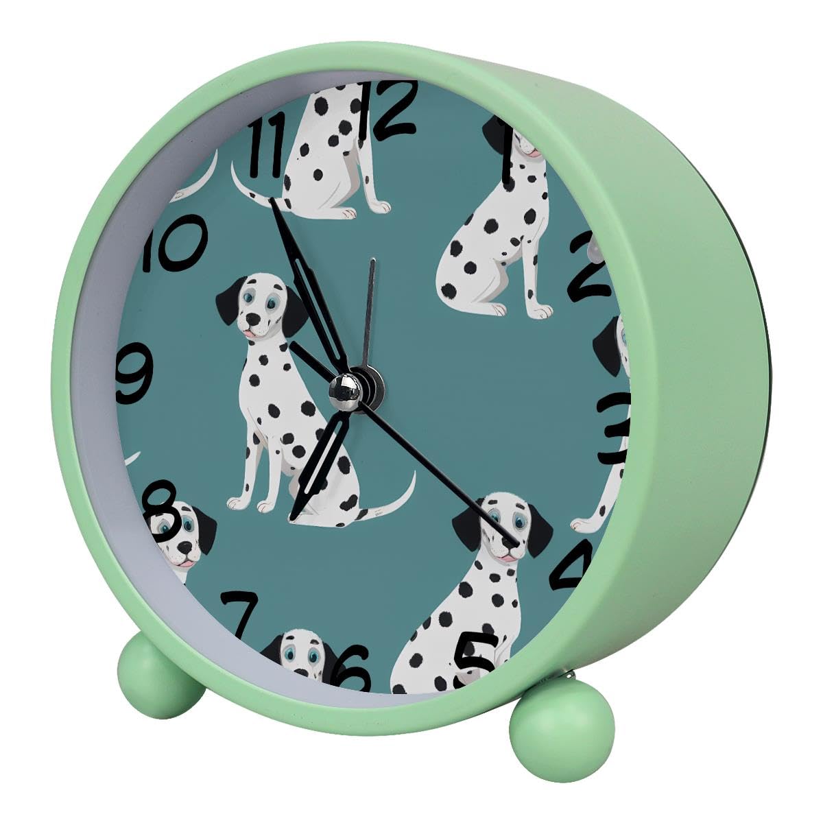 Luoweisi Analog Alarm Clock Dalmatian Dogs, Silent Non-Ticking with Night Light, Battery Operated, Round Desk Alarm Clock for Office, Bedroom, Elderly, Adults, Children, Student Gifts