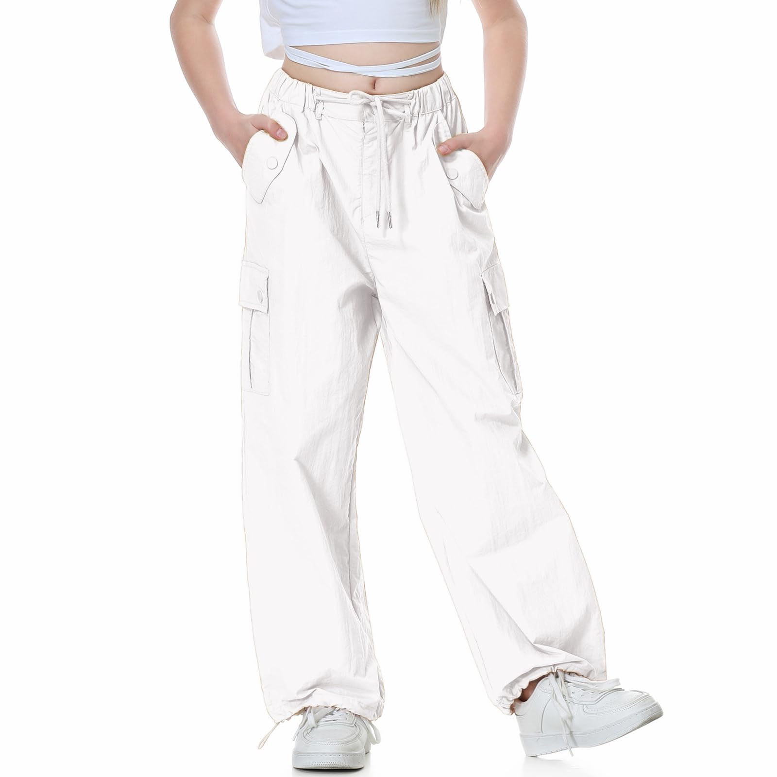 Rolanko Parachute Pants for Girls Y2K Cargo Trousers with Pockets Harajuku Jogger Pants Kids 4-14 Years