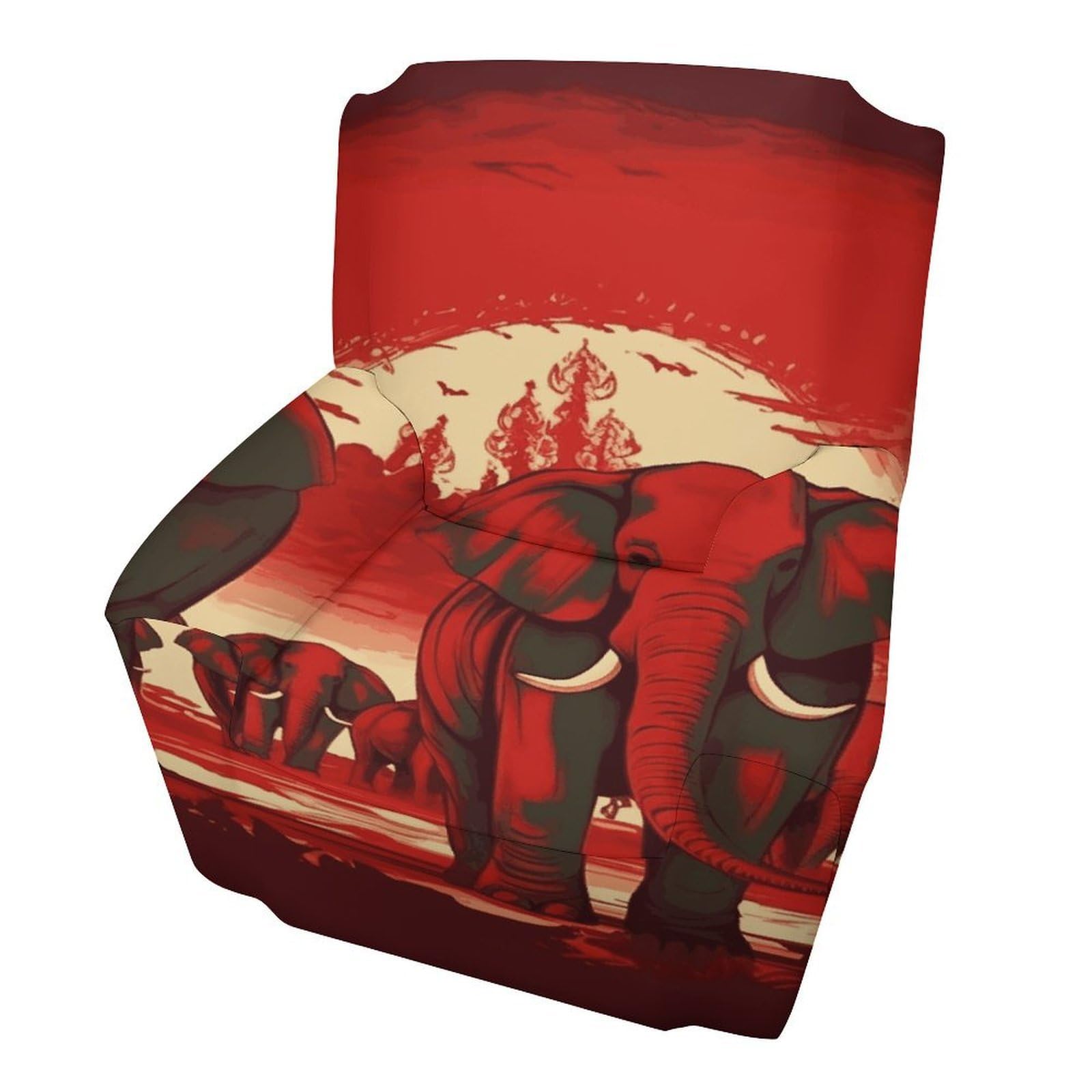 Fodpand Style Elephants Red Sofa Cover Soft 1 Seater Sofa Slipcover For Pets Washable,Couch Cover With Elastic Straps Furniture Protector