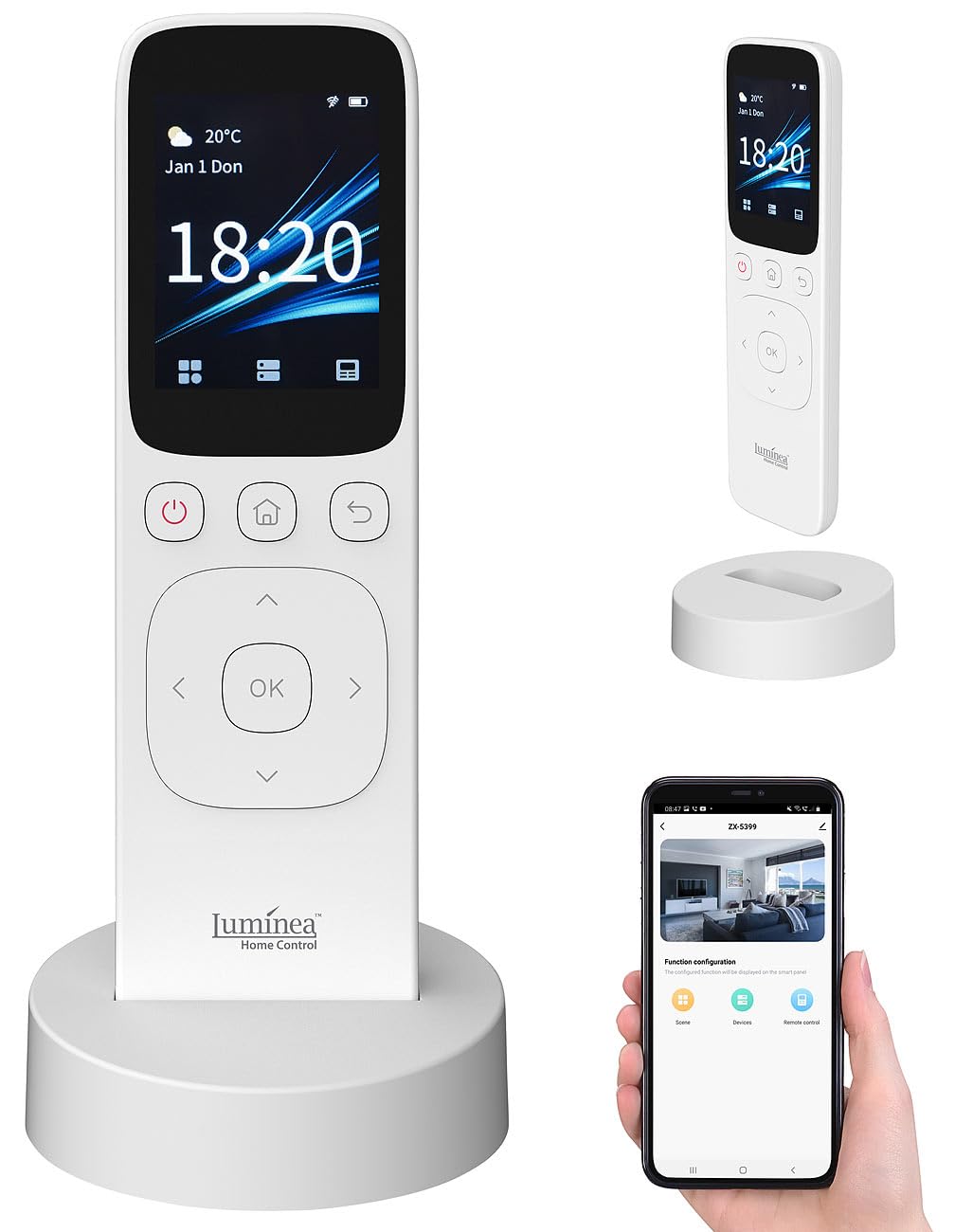 Luminea Home Control Smart Home Fernbedienung: 2in1-WLAN- und IR-Touch-Fernbedienung für ELESION-Szenen, Hifi & Co. (Universal Touch, Programmierbare, Sat)