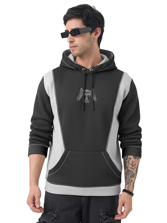 Buy crazymonk Piston Head Oversized Hoodie - Steel Grey & Black
