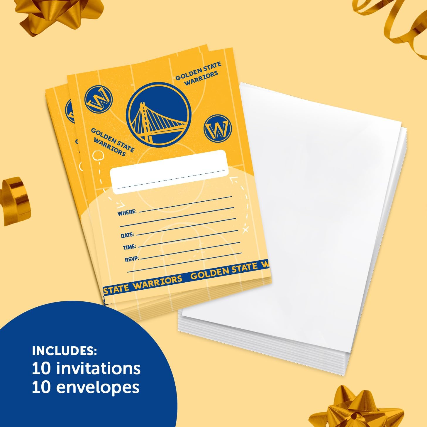 Desert Cactus Golden State Warriors Invitations NBA Officially Licensed Invites Happy Birthday Cards 10 Count with Envelopes Boys Girls Kids Party (Style A)