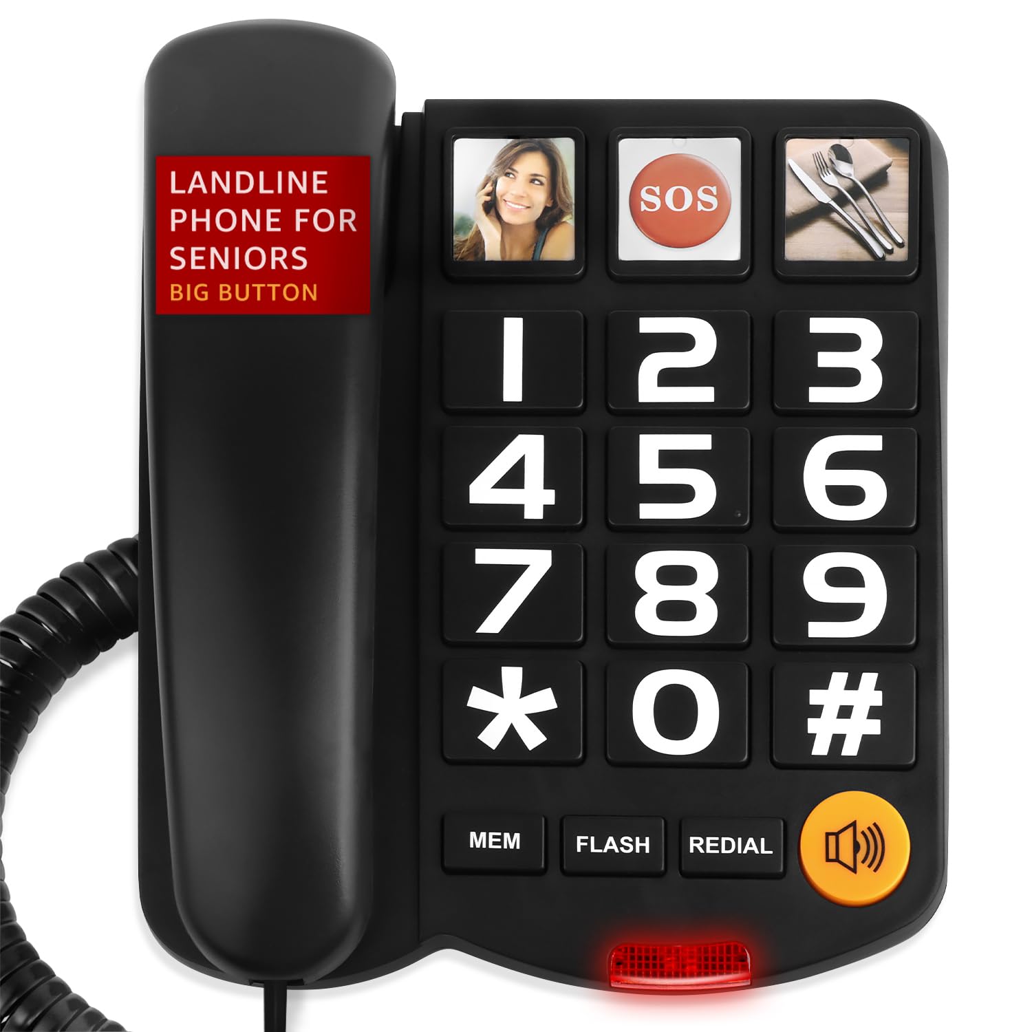 Téléphone fixe à gros boutons pour personnes âgées, téléphone Uvital pour personnes âgées avec 3 numérotation à une touche, ligne fixe filaire avec bouton d'urgence SOS, volume réglable, fonction