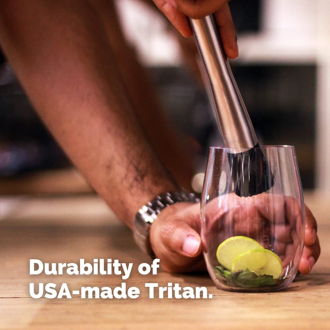 TAZA Copas de vino irrompibles sin tallo: elegantes vasos de plástico Tritan irrompibles para exteriores con base pesada | aptos para lavavajillas | bordes lisos | 16 onzas | juego de 4