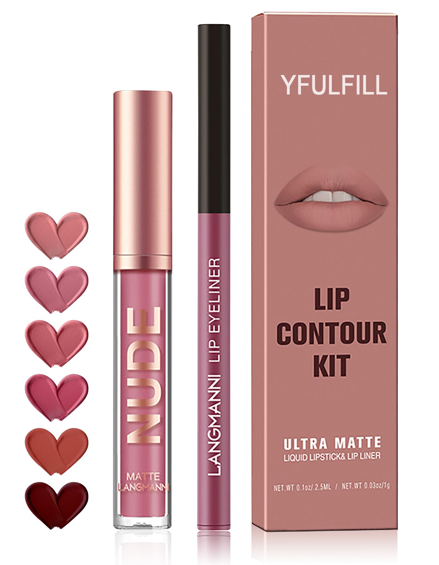 YFULFILL 2-in-1 Matte Liquid Lipstick & Plumping Lip Liner Set,Waterproof Long-lasting Lipstick Lip Color Rose Red