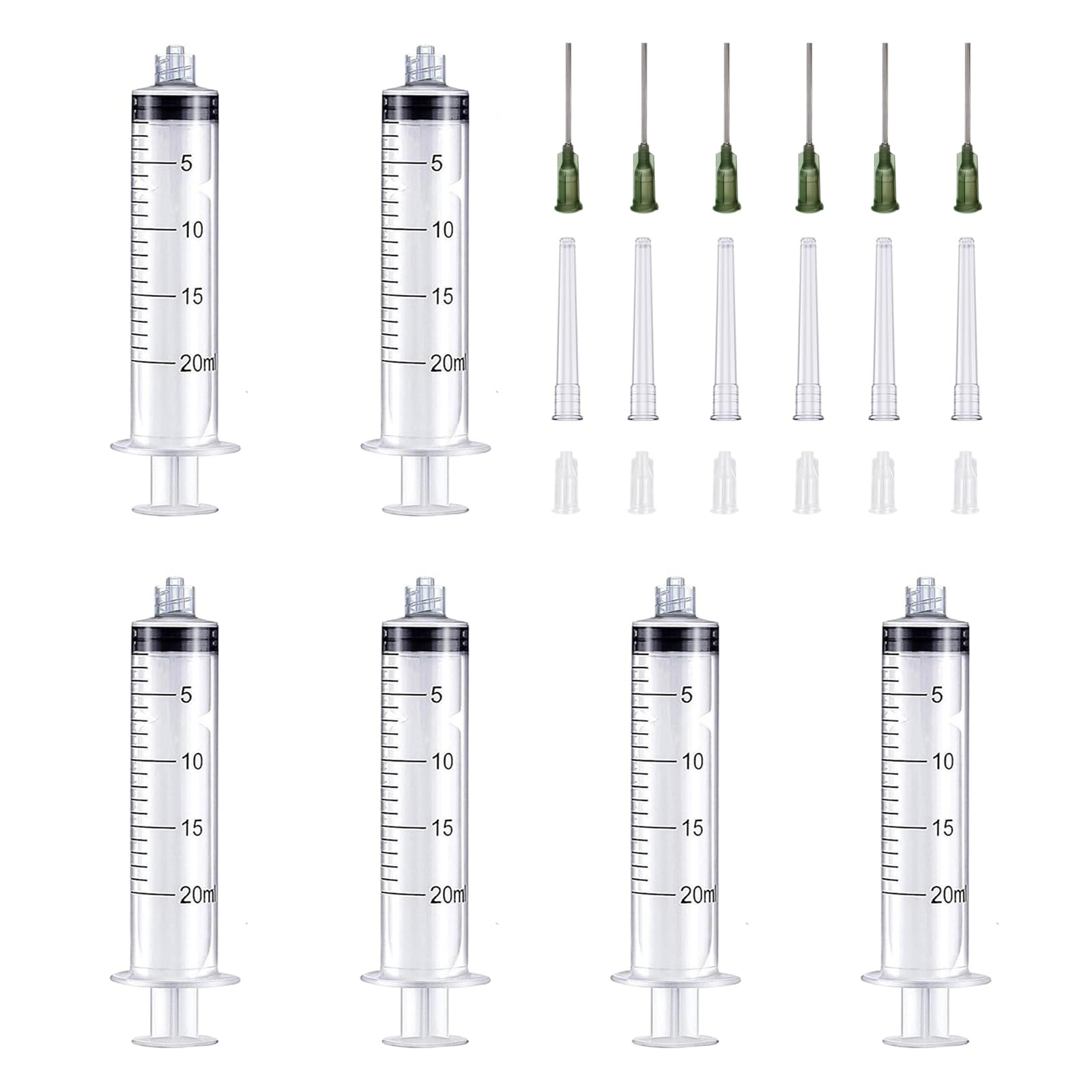 Zestaw 6 strzykawek do pokarmu, strzykawka do pomiaru płynów, strzykawka 20 ml, z igłą 14 g, 1 cal, sterylne tworzywo sztuczne ze strzykawką z kapturem do pomiaru karmy