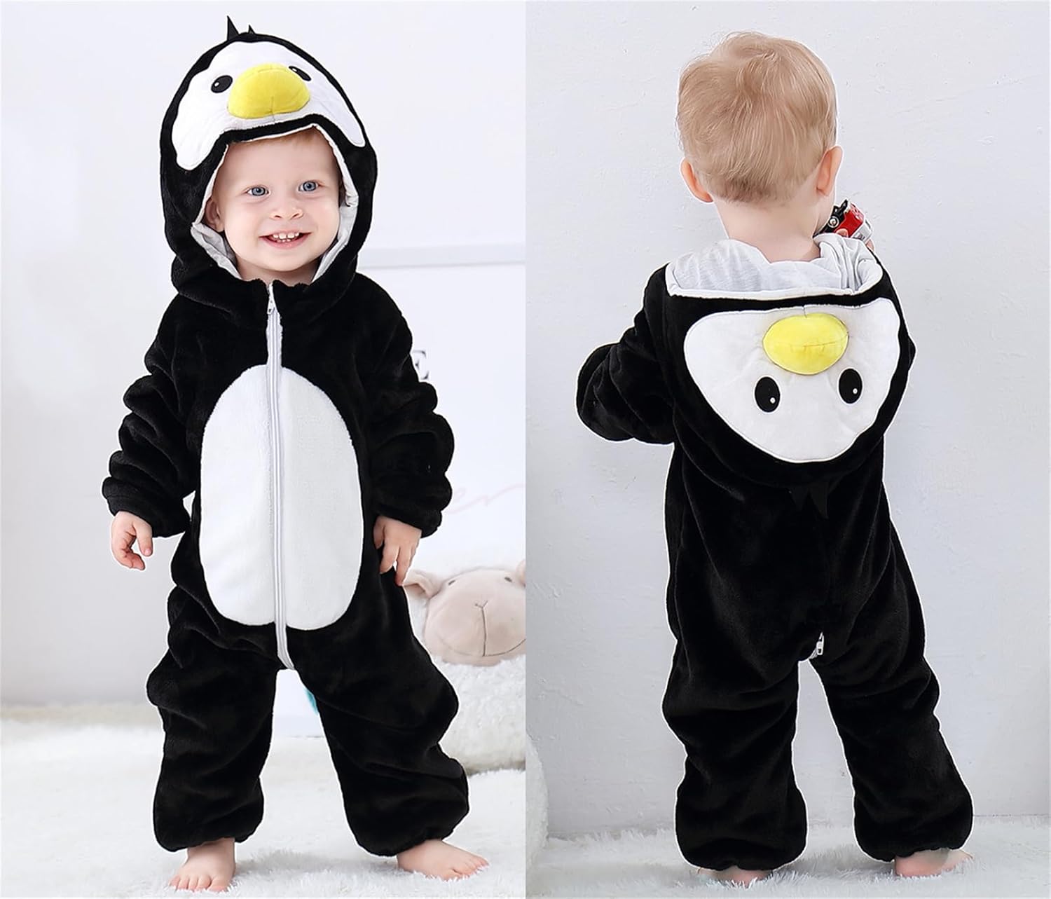 Unisex Baby Flannel Animals Costume Cosplay Jumpsuit for Christmas Halloween Toddler Winter Front Zip Hooded Romper - Image 4