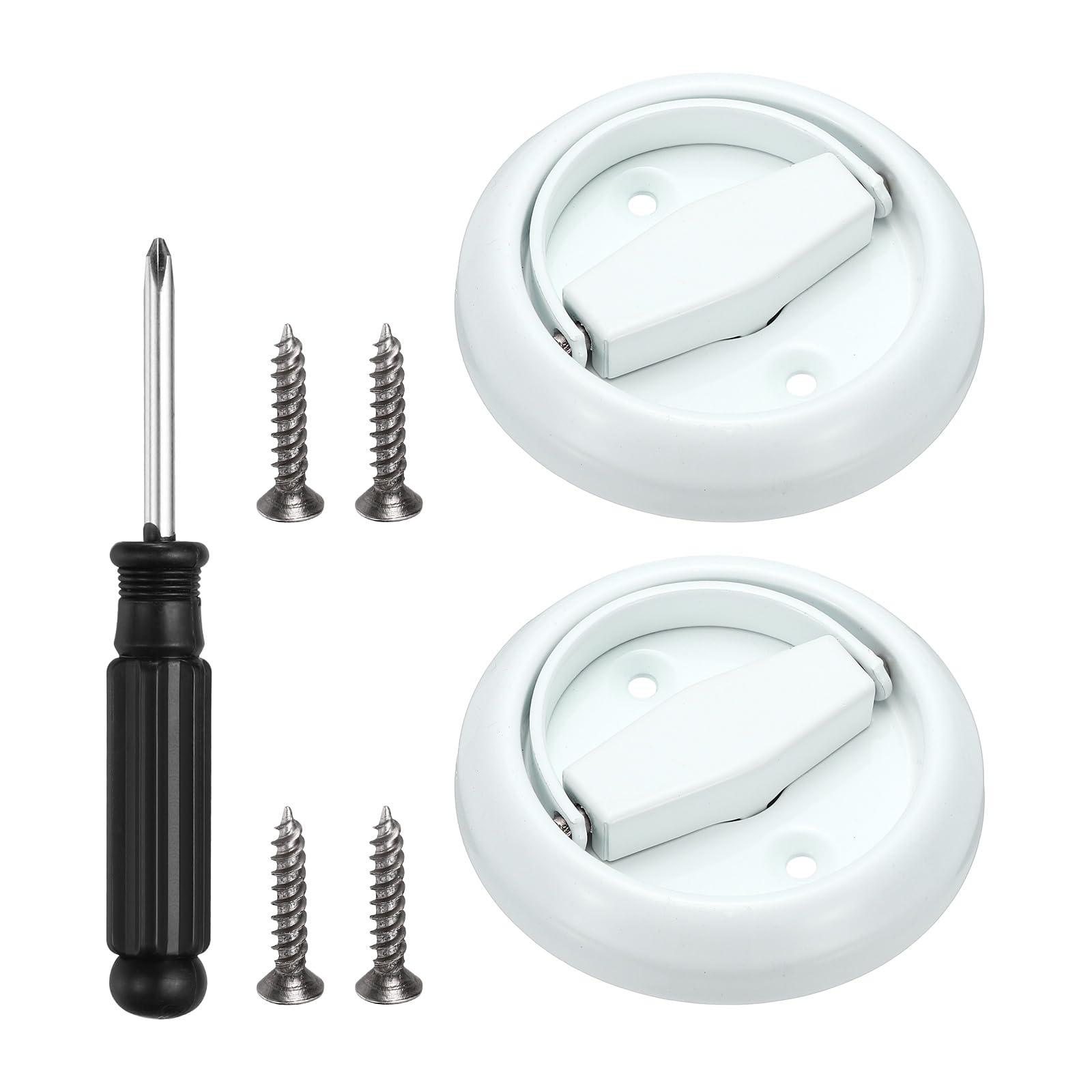 PATIKIL Recessed Door Lock, (73mm, White)(2 Pcs),304 Stainless Steel Round Cup Hidden Knob Handle Pull Latch Locker with Screwdriver Screws, Suit for - Privacy Sliding Door