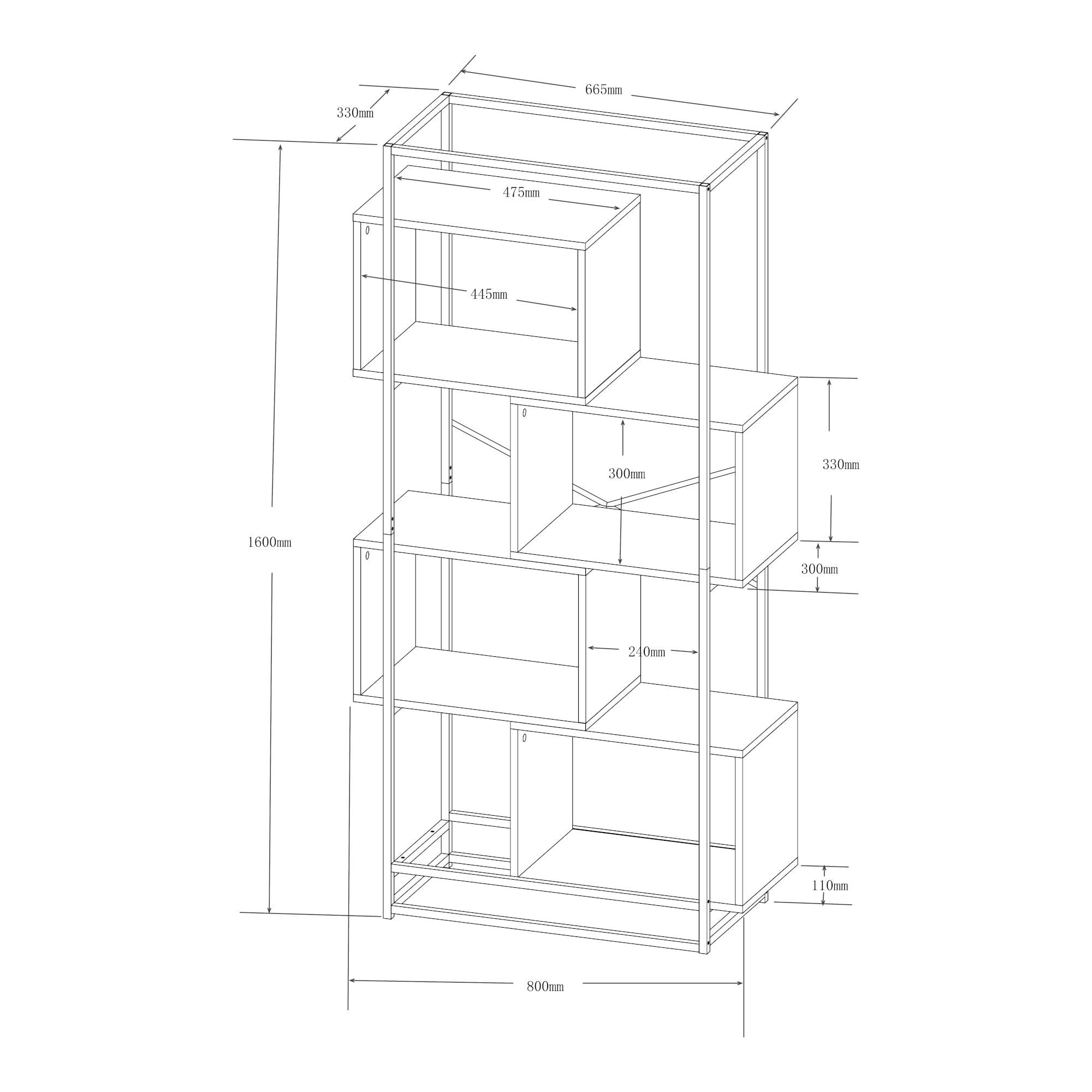 [en.casa] Librería de Salón Rennebu Estantería con 4 Compartimentos Abiertos para Despacho Oficina Sala de Estar Acero Aglomerado 160 x 80 x 33cm - Negro/Roble