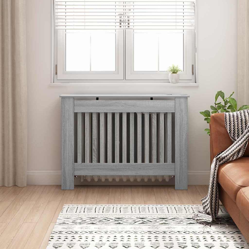 vidaXL Cubierta de Radiador Gris Sonoma 112 x 19 x 81,5 cm, Cubierta Moderna Rectangular para radiador, decoración del hogar, Resistencia al Calor, diseño de Madera, Seguridad Infantil