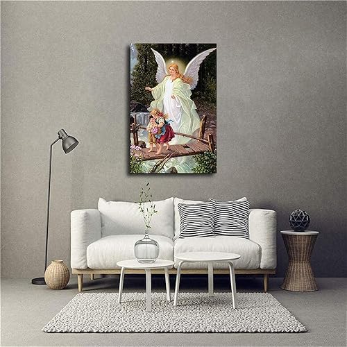 Miniatura 3 de DAH, Póster de pintura de ángel guardián y niño Jesús de Nuestra Señora María, lienzo impreso para pared, mural de decoración del hogar (12 x 18